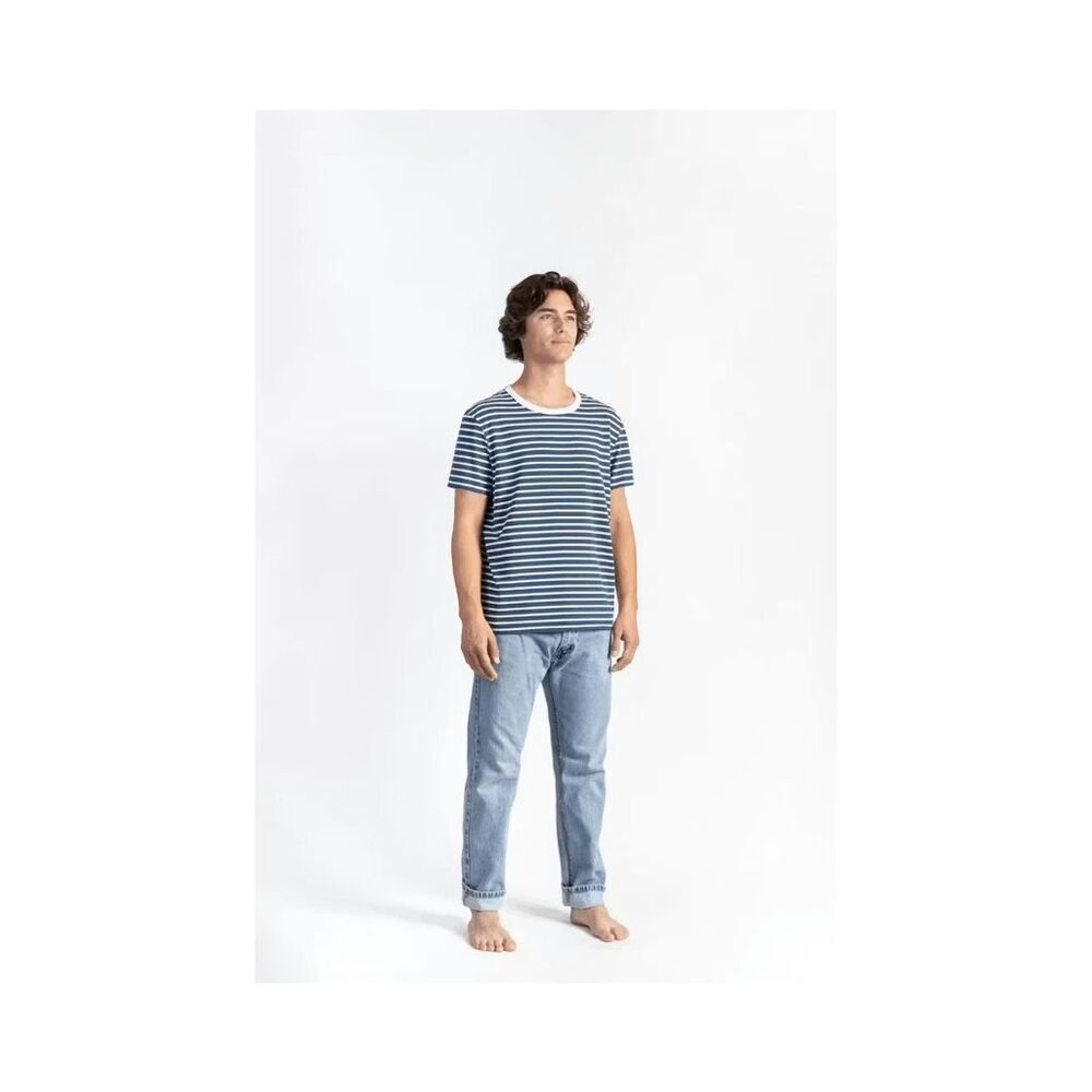 Manana Navy Blue White Nautical Striped Short Sleeve T-Shirt Men's Size Large